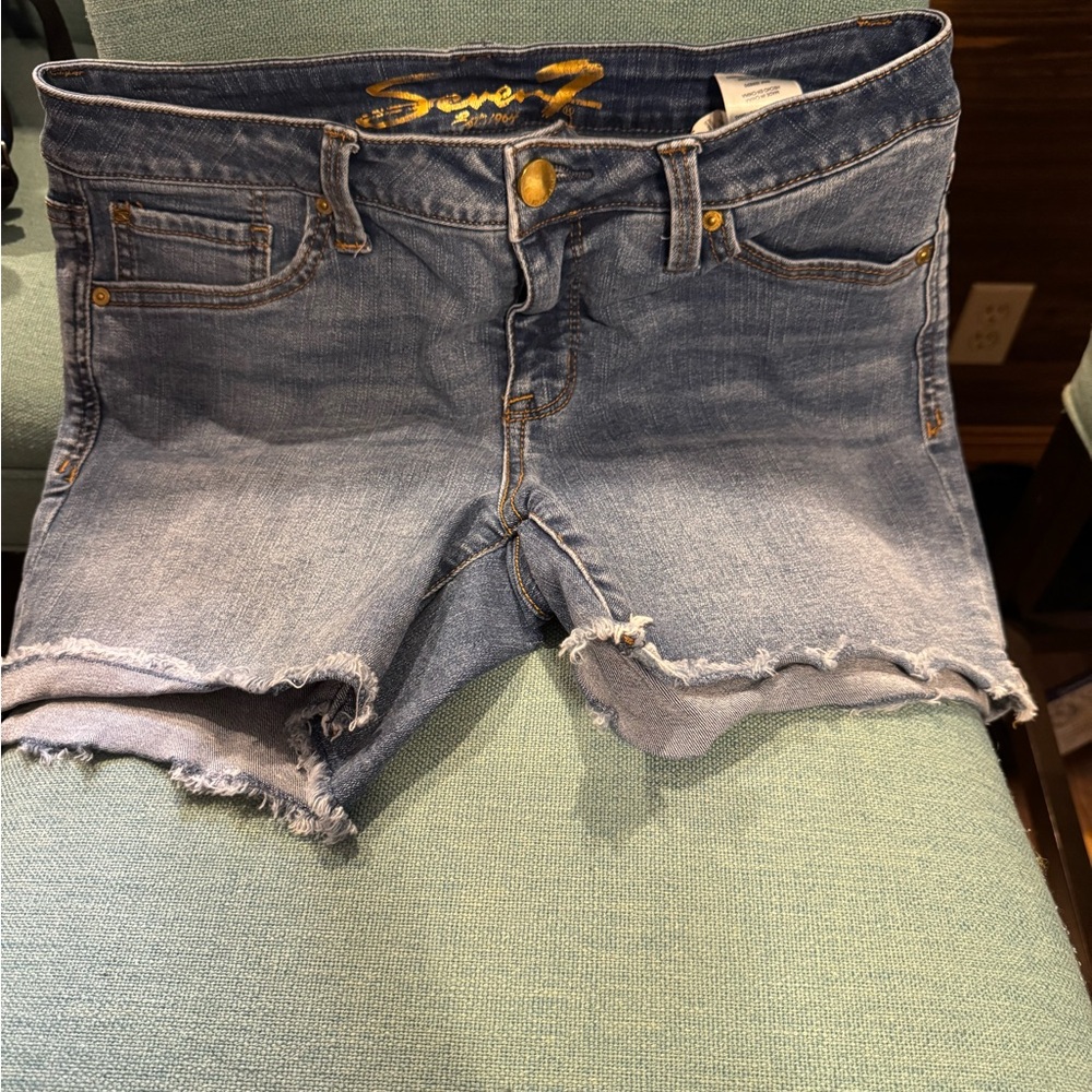 Seven7 Blue Jean Shorts with Distressed Details